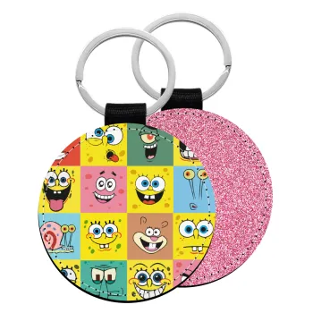 BOB spongebob and friends, Μπρελόκ Δερματίνη, στρογγυλό ΡΟΖ (5cm)