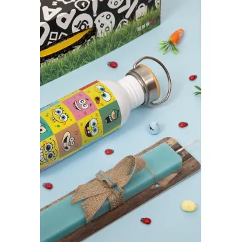 Ο μπομπ και οι φίλοι του, Πασχαλινή Λαμπάδα με παγούρι μεταλλικό (620ml, stainless steel) & κερί αρωματικό πλακέ (30cm) (ΤΙΡΚΟΥΑΖ)