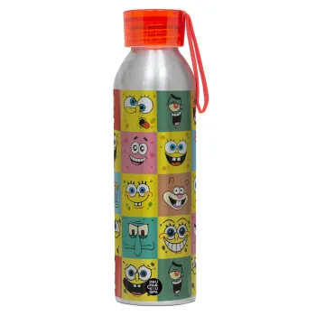 Ο μπομπ και οι φίλοι του, Αλουμινένιο Αθλητικό Μπουκάλι 650ml – Ασημί με Κόκκινο Καπάκι και Λουράκι Σιλικόνης