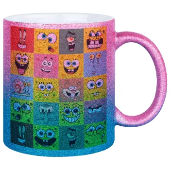 Ο μπομπ και οι φίλοι του, Κούπα Χρυσή/Μπλε Glitter, κεραμική, 330ml