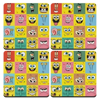 BOB spongebob and friends, ΣΕΤ 4 Σουβέρ ξύλινα τετράγωνα (9cm)