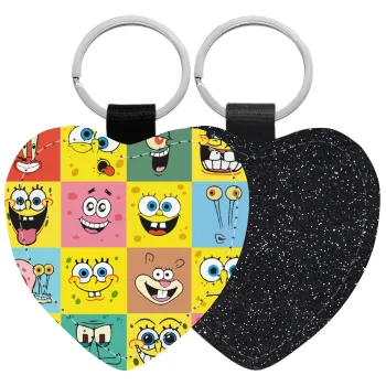 BOB spongebob and friends, Μπρελόκ PU δερμάτινο glitter καρδιά ΜΑΥΡΟ