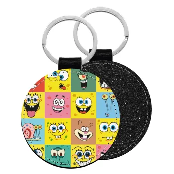 BOB spongebob and friends, Μπρελόκ Δερματίνη, στρογγυλό ΜΑΥΡΟ (5cm)