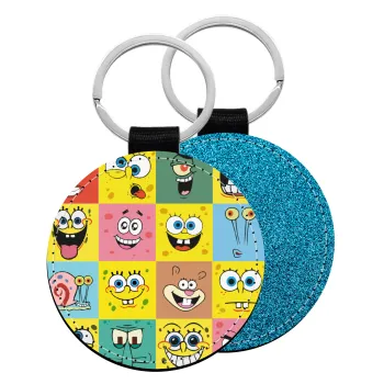 BOB spongebob and friends, Μπρελόκ Δερματίνη, στρογγυλό ΜΠΛΕ (5cm)