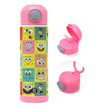 Ο μπομπ και οι φίλοι του, Παιδικό παγούρι θερμό, ανοξείδωτο, με καλαμάκι ασφαλείας, ΡΟΖ (500ml)