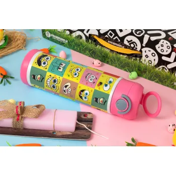 Ο μπομπ και οι φίλοι του, Πασχαλινή Λαμπάδα με Παιδικό παγούρι θερμό, ανοξείδωτο, με καλαμάκι ασφαλείας, ΡΟΖ (500ml)