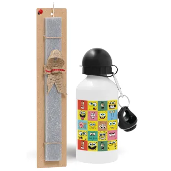 Ο μπομπ και οι φίλοι του, Πασχαλινή Λαμπάδα με παγούρι μεταλλικό  αλουμινίου (500ml) & κερί αρωματικό πλακέ (30cm) (ΓΚΡΙ)