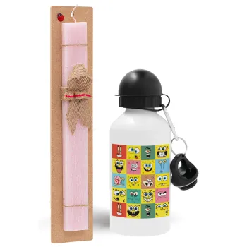 BOB spongebob and friends, Easter Set, metallic aluminum bottle (500ml) & aromatic flat Easter candle (30cm) (PINK)