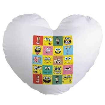 BOB spongebob and friends, Μαξιλάρι καναπέ καρδιά 40x40cm περιέχεται το  γέμισμα