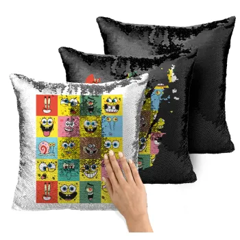 BOB spongebob and friends, Μαξιλάρι καναπέ Μαγικό Μαύρο με πούλιες 40x40cm περιέχεται το γέμισμα