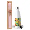 Easter Set, metallic stainless steel water bottle (750ml) & scented flat Easter candle (30cm) (PINK)