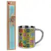 Easter Set, metallic thermal cup (300ml) & aromatic flat Easter candle (30cm) (TURQUOISE)