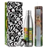 Easter Set, metallic stainless thermos flask (500ml) & scented flat Easter candle (30cm) (GRAY)