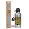 Easter Set, metallic silver aluminum water bottle (500ml) & aromatic flat Easter candle (30cm) (GRAY)