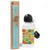 Easter Set, metallic aluminum water bottle (500ml) & scented flat candle (30cm) (TURQUOISE)