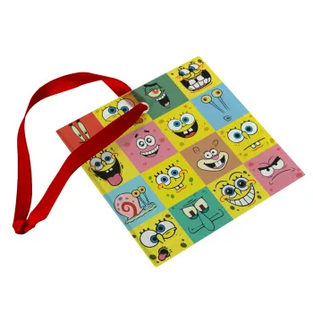 BOB spongebob and friends, Christmas ornament, glass square ornament 9x9cm