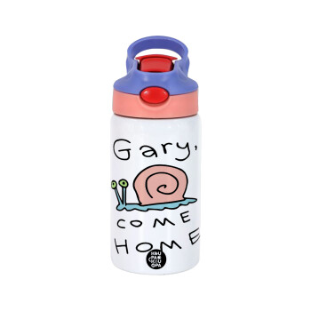 Gary come home, Children's hot water bottle, stainless steel, with safety straw, pink/purple (350ml)