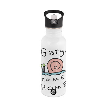 Gary come home, White water bottle with straw, stainless steel 600ml