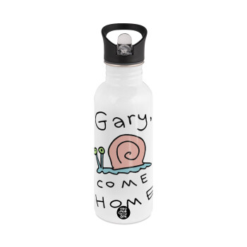 Gary come home, White water bottle with straw, stainless steel 600ml