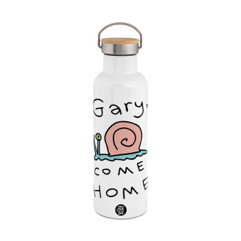 Gary come home, Stainless steel White with wooden lid (bamboo), double wall, 750ml
