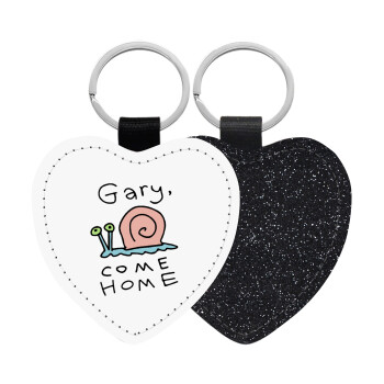 Gary come home, Μπρελόκ PU δερμάτινο glitter καρδιά ΜΑΥΡΟ