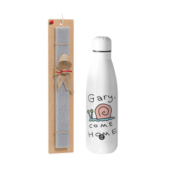 Gary come home, Easter Set, metallic stainless thermos bottle (500ml) & scented flat Easter candle (30cm) (GRAY)