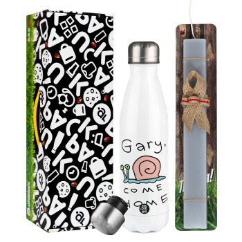 Gary come home, Easter candle, metallic white thermos bottle (500ml) & aromatic flat candle (30cm) (GRAY)