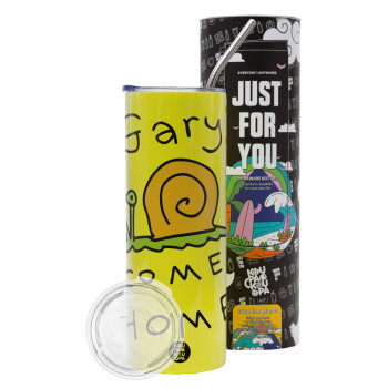 Gary come home, Neon Yellow Travel Tumbler θερμό, μεταλλικό καλαμάκι(Ανωξείδωτο 304 Food grade, BPA free, 600ml)