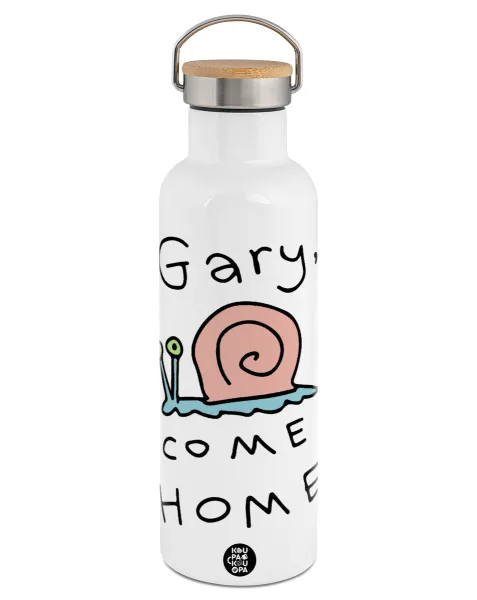 Gary come home — Stainless steel White with wooden lid (bamboo), double wall, 750ml