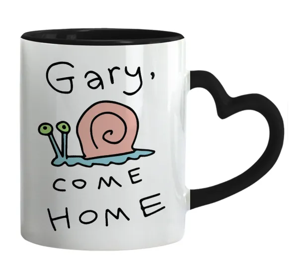 Gary come home — Mug heart black handle, ceramic, 330ml