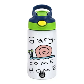 Gary come home, Children's hot water bottle, stainless steel, with safety straw, green, blue (350ml)