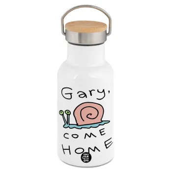 Gary come home, Metallic thermos (Stainless steel) White with wooden lid (bamboo), double-walled, 350ml