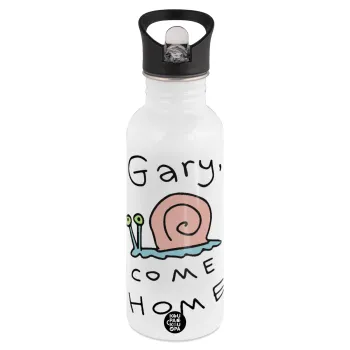 Gary come home, Παγούρι νερού Λευκό με καλαμάκι, ανοξείδωτο ατσάλι 600ml