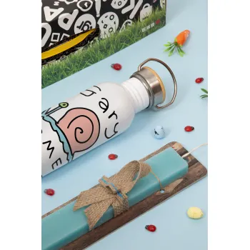 Gary come home, Πασχαλινή Λαμπάδα με παγούρι μεταλλικό (620ml, stainless steel) & κερί αρωματικό πλακέ (30cm) (ΤΙΡΚΟΥΑΖ)