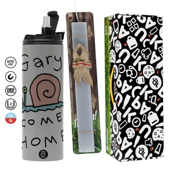 Gary come home, Πασχαλινή Λαμπάδα με Travel Tumbler θερμό (600ml, BPA free) & κερί αρωματικό πλακέ (30cm) (ΓΚΡΙ)