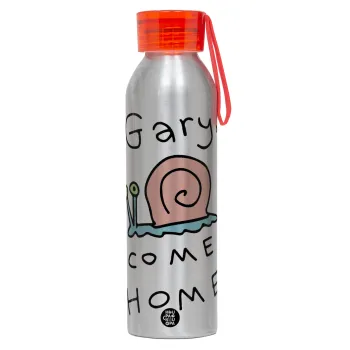 Gary come home, Αλουμινένιο Αθλητικό Μπουκάλι 650ml – Ασημί με Κόκκινο Καπάκι και Λουράκι Σιλικόνης