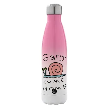 Gary come home, Μεταλλικό παγούρι θερμός Ροζ/Λευκό (Stainless steel), διπλού τοιχώματος, 500ml