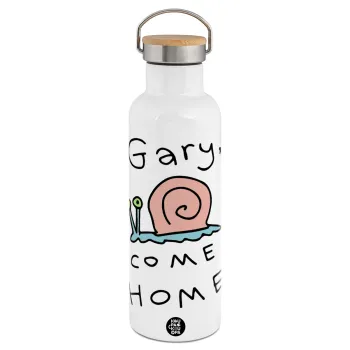 Gary come home, Stainless steel White with wooden lid (bamboo), double wall, 750ml