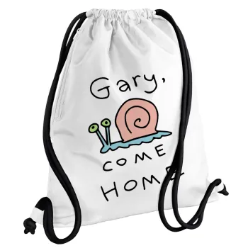 Gary come home, Backpack pouch GYMBAG white, with pocket (40x48cm) & thick cords