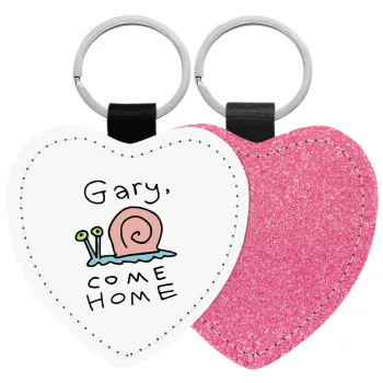 Gary come home, Μπρελόκ PU δερμάτινο glitter καρδιά ΡΟΖ