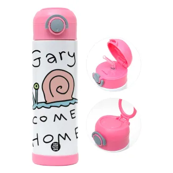 Gary come home, Παιδικό παγούρι θερμό, ανοξείδωτο, με καλαμάκι ασφαλείας, ΡΟΖ (500ml)