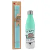 Easter Set, Metallic green/white thermos (Stainless steel), double-walled, 500ml & scented flat Easter candle (30cm) (TURQUOISE)