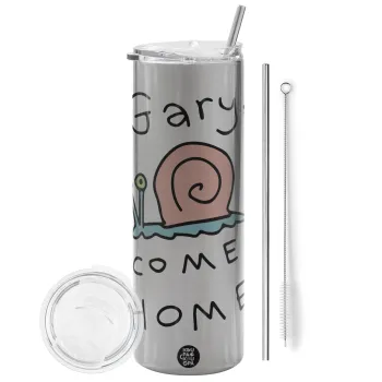 Gary come home, Tumbler stainless steel Silver 600ml, with metal straw & cleaning brush