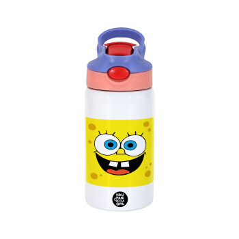 Μπομπ, Children's hot water bottle, stainless steel, with safety straw, pink/purple (350ml)