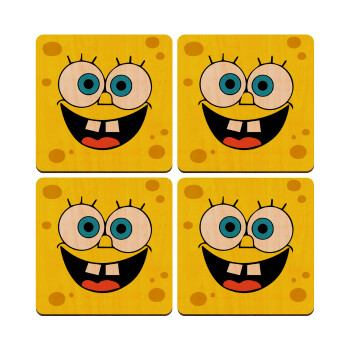 Μπομπ, ΣΕΤ x4 Σουβέρ ξύλινα τετράγωνα plywood (9cm)