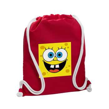 Μπομπ, Τσάντα πλάτης πουγκί GYMBAG Κόκκινη, με τσέπη (40x48cm) & χονδρά κορδόνια