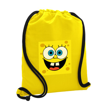Μπομπ, Τσάντα πλάτης πουγκί GYMBAG Κίτρινη, με τσέπη (40x48cm) & χονδρά κορδόνια
