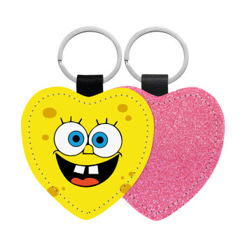 BOB, Μπρελόκ PU δερμάτινο glitter καρδιά ΡΟΖ