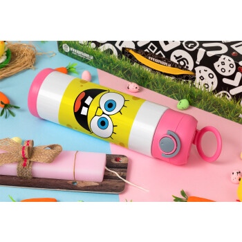 Μπομπ, Πασχαλινή Λαμπάδα με Παιδικό παγούρι θερμό, ανοξείδωτο, με καλαμάκι ασφαλείας, ΡΟΖ (500ml)