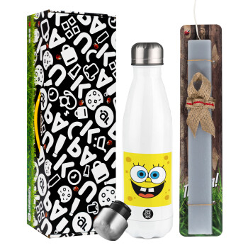 BOB, Easter candle, metallic white thermos bottle (500ml) & aromatic flat candle (30cm) (GRAY)